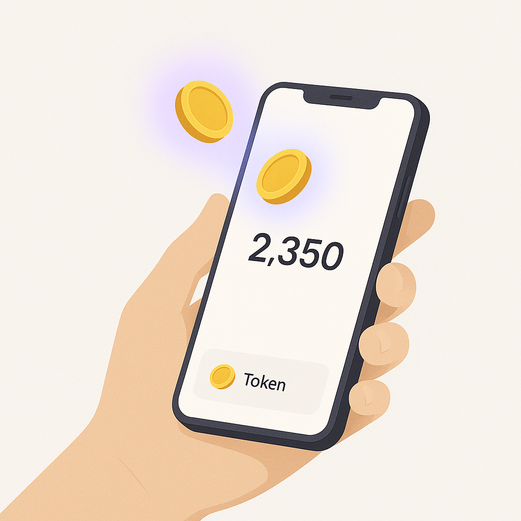 Mobile phone showing cam token purchase interface